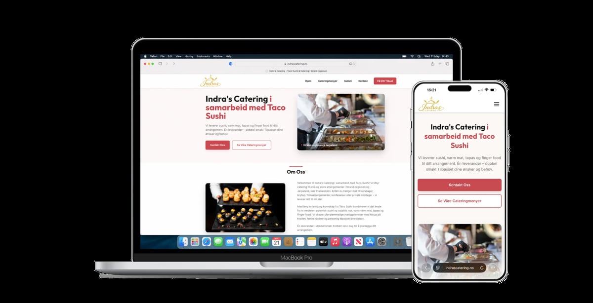 Indra's Catering nettside laget av Nordic Web Agency