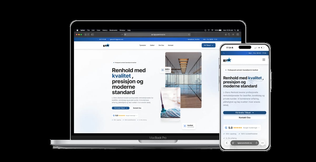 L-Glans Renhold nettside laget av Nordic Web Agency